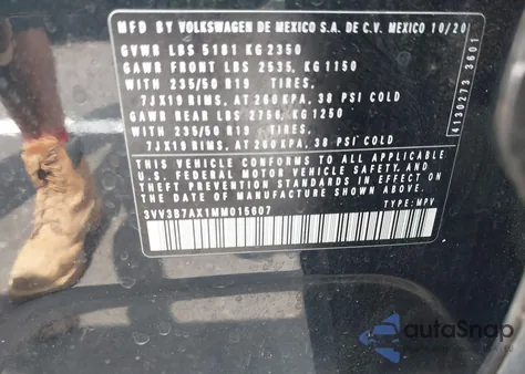 2021 Volkswagen Tiguan 2.0T Se/2.0T Se R-Line Black/2.0T Sel from USA, damaged, VIN 3VV3B7AX1MM015607